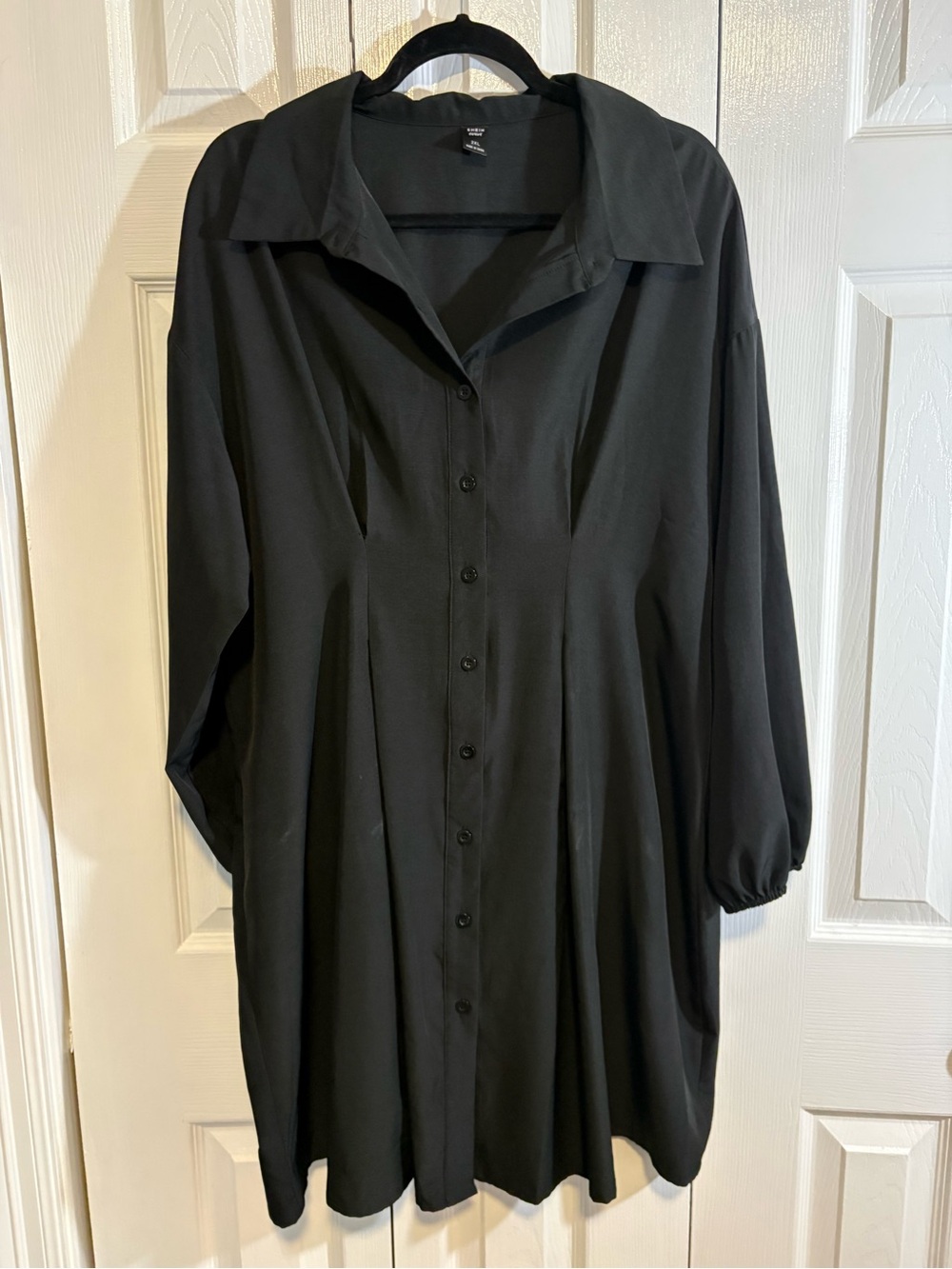 SHEIN Curve Black Button-Front Tunic Blouse - 2XL